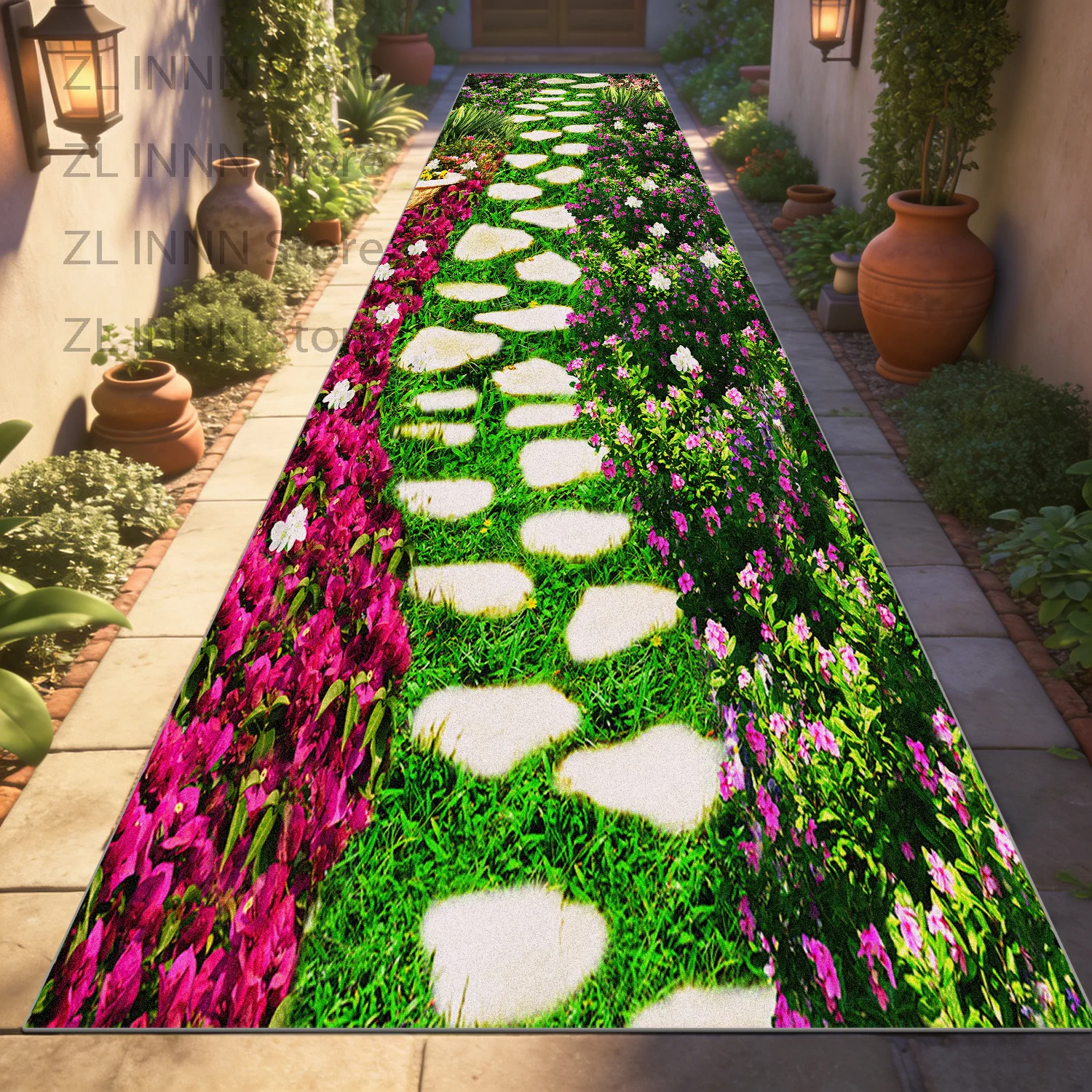3D Optical Illusion Long Runner Rugs Decor Garden Passageway Non-slip Foot Mat Home Living Room Corridor Carpet Track Outdoor