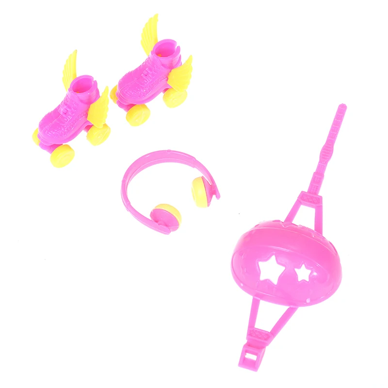 4PCS Decorative Roller Skate Fancy Doll Shoes headset helmet For  Kids
