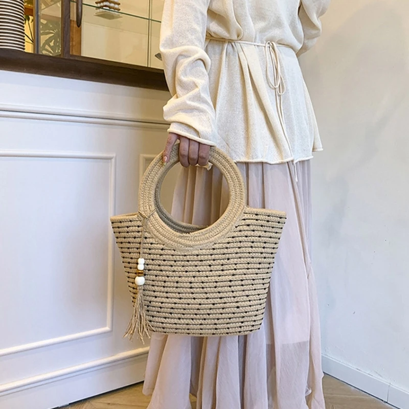 

E8FB Stylish Multipurpose Straw Shoulder Bag For Women Vacation Pool Party Beach Bag