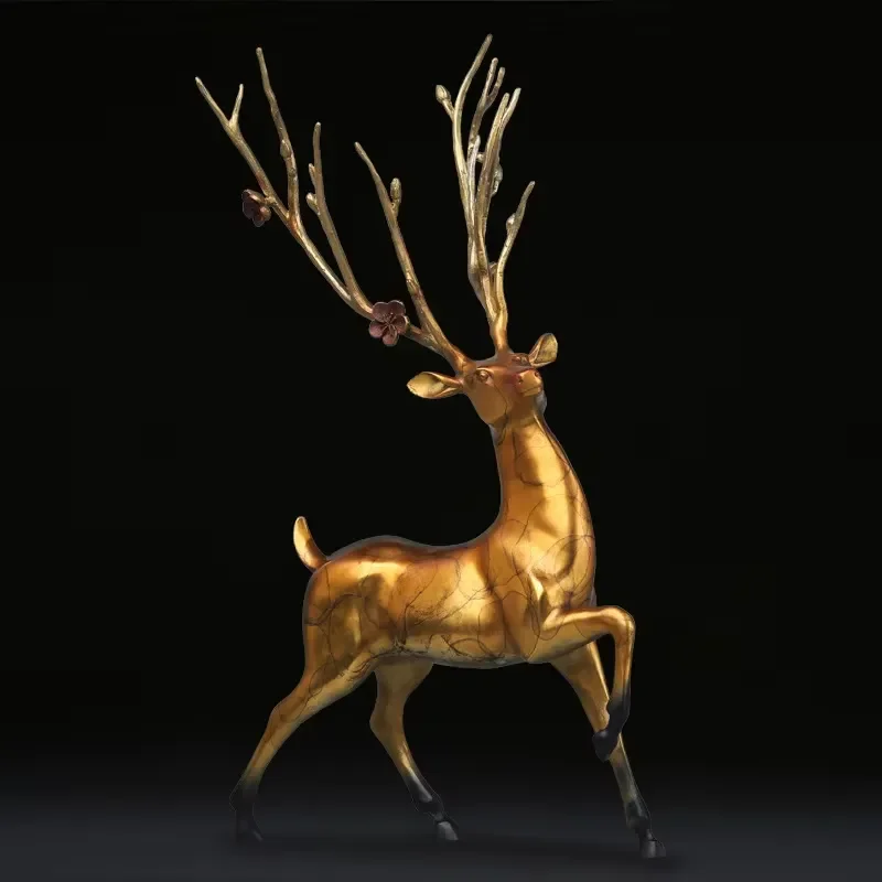 High Quality Brass Deer Ornaments Colored Copper Sika Deer Craft Gift Home Office Decorations for Living Room Opening Gifts
