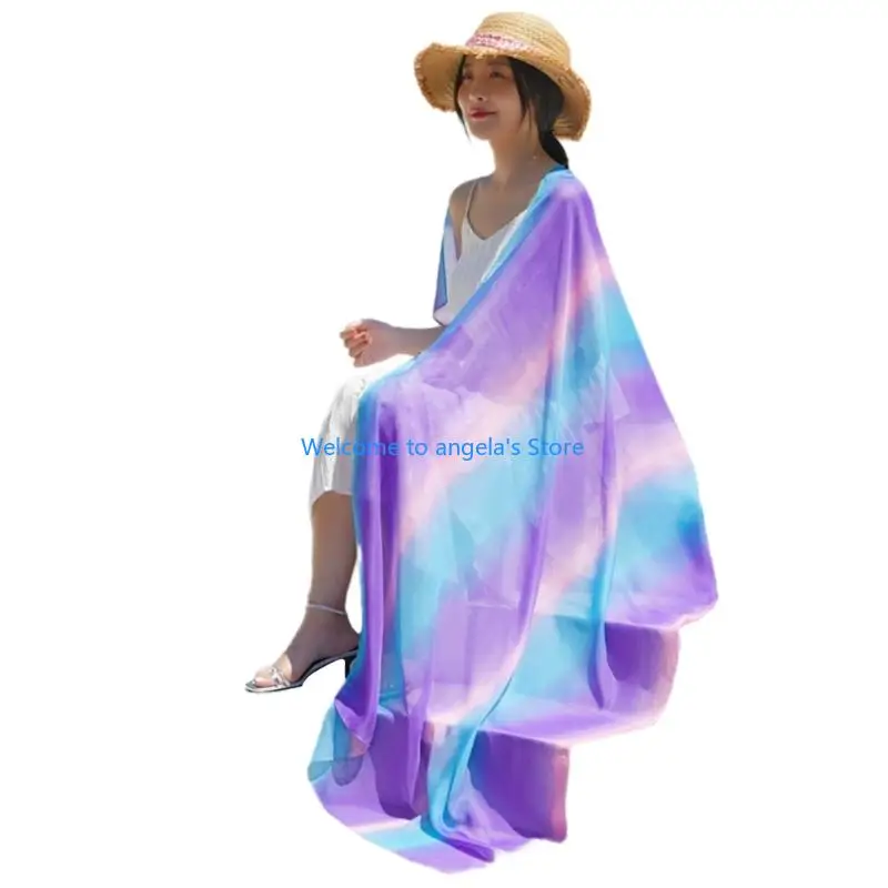 X4YC وشاح طويل للرقص الشرقي 180 × 100 سم شفاف للرقص شال شيفون لتغطية الشاطئ