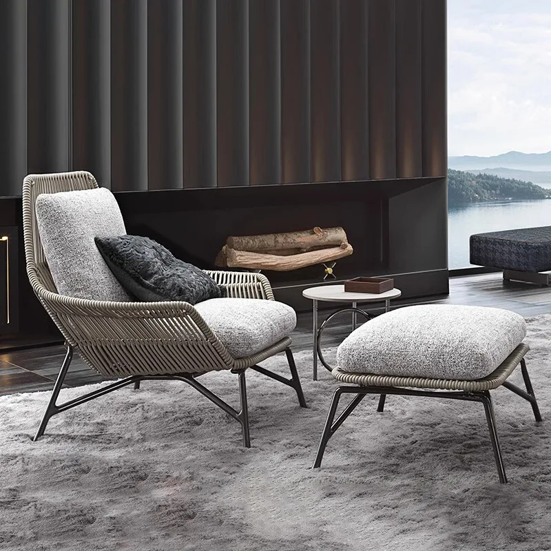 

Outdoor Rattan Chair Set 3 Piece with Coffee Table, Garden Patio Balcony Rope Weaving Single Sofa Chairs