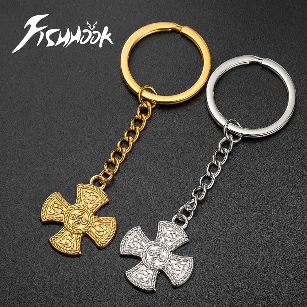 Celtic Cross Keychain Vintage Irish Knot Cross Gift Viking Supernatural Key Chain Ring For Woman Men Stainless Steel Jewelry