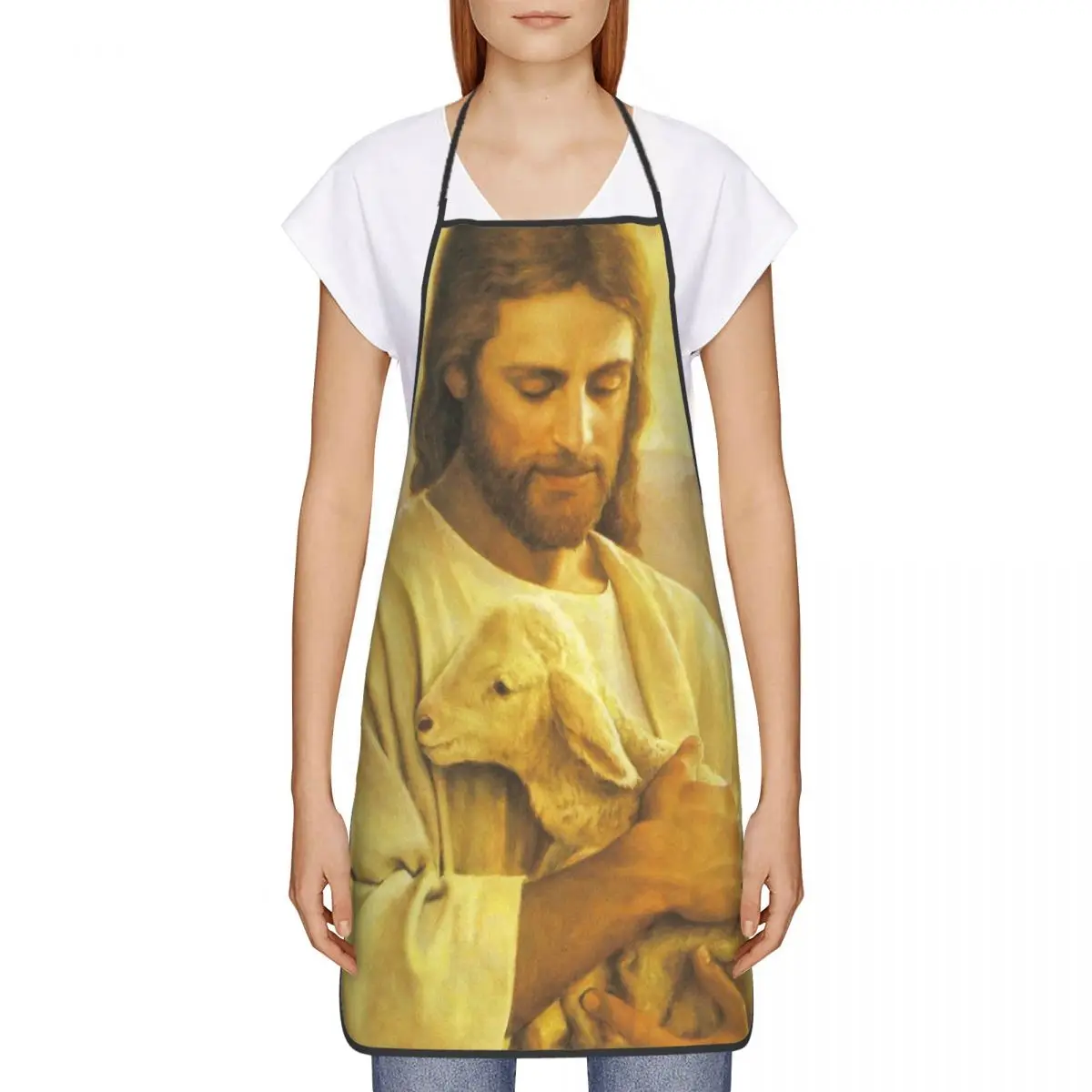 Custom Bib Jesus The Good Shepherd Aprons Men Women Unisex Adult Chef Cooking Kitchen Christianity Christ Tablier Cuisine Baking