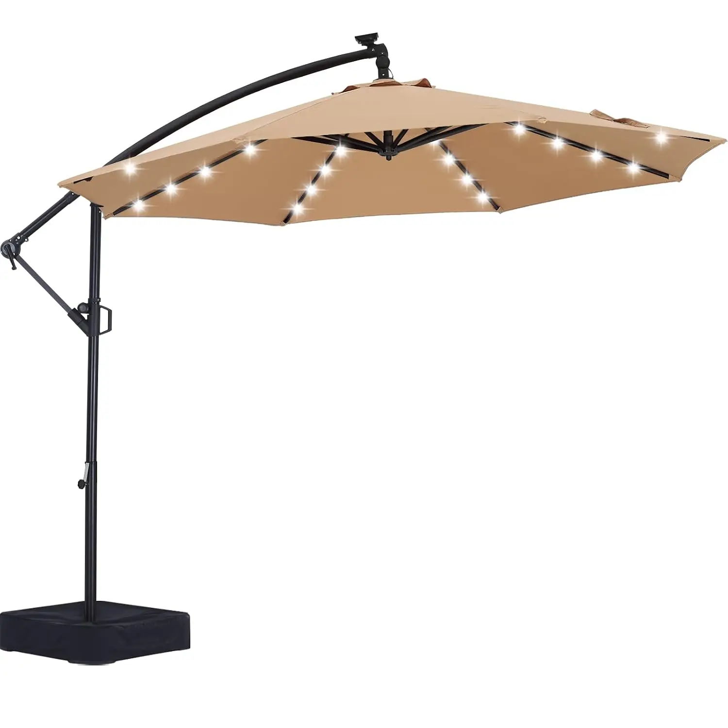 10FT LED Cantilever Umbrella with Base and Weights Bag, Khaki | Offset Patio Umbrella Bonus Fix Frame&Weights Bag,, Customized