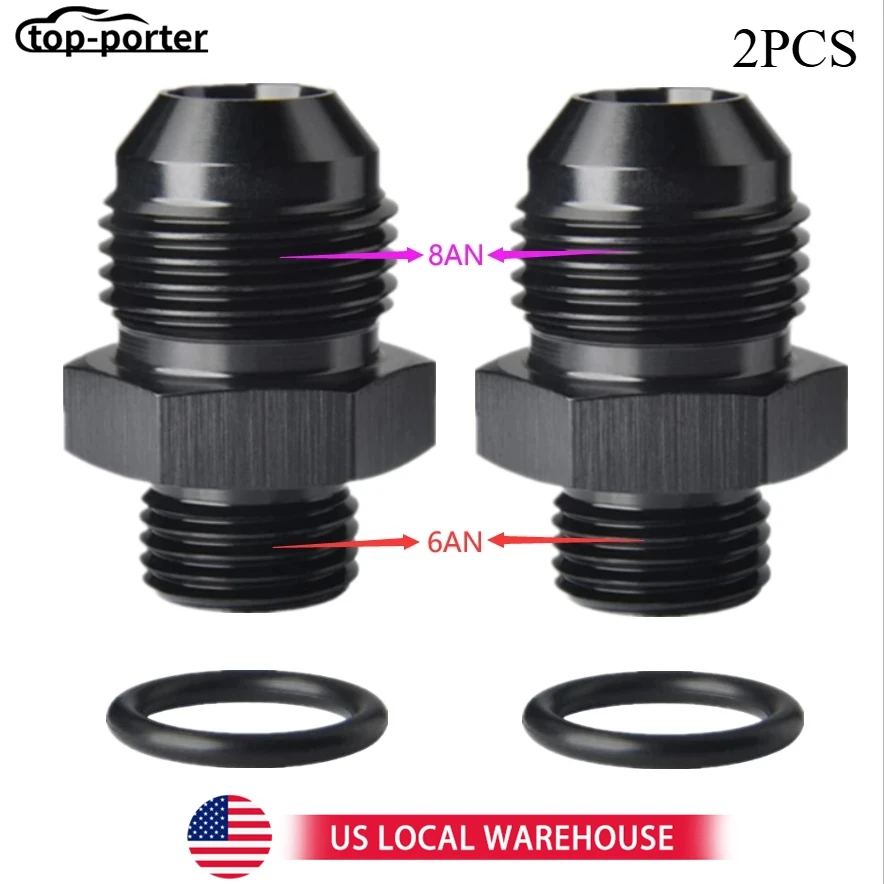 2Pcs ORB -6 -8 O-ring Boss AN6 AN8 To 6AN 8AN Male Adapter Fitting Black
