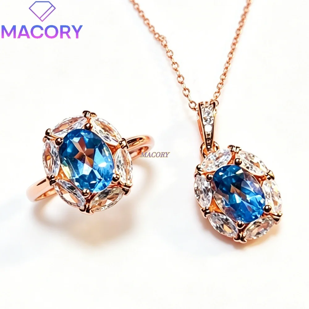 S925 Silver Natural Topaz Jewelry Set Simple and High-End Fashion Elegant style Choice for Parties Valentine's Day Gift