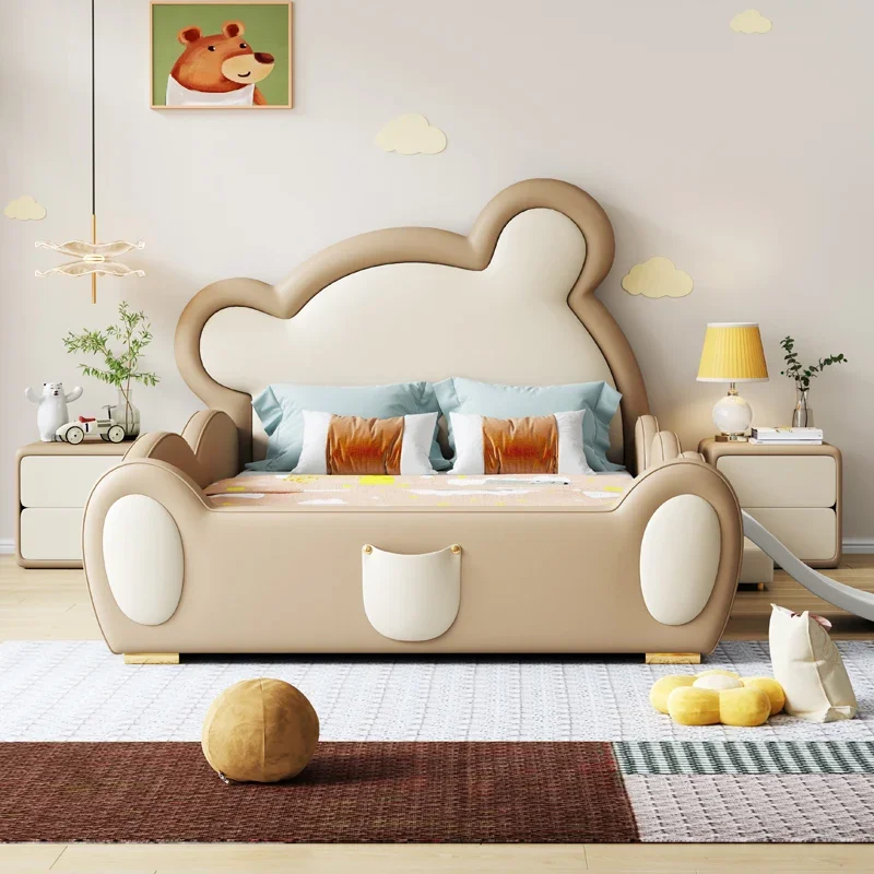 Children's furniture Children's bed Boys single guardrail bed Crooked bear with slide Boys Little Prince Children's room bed