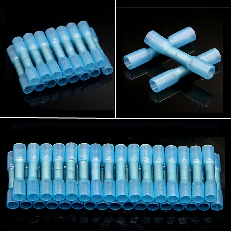 500/1000Pcs Blue Heat Shrink Connectors Insulated Waterproof Crimp Terminals Seal Butt Electrical Wire Connector 16-14 AWG