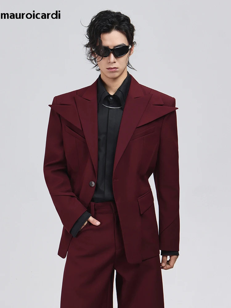 

Mauroicardi Spring Autumn Cool Black Fitted Blazers for Men Shoulder Pads Peaked Lapel Elegant Chic Luxury Designer Emo Clothes