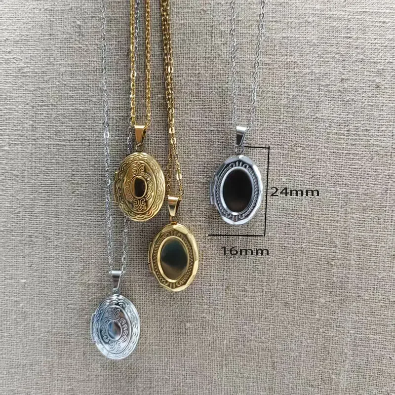 Everfast 1pc Medium Size Oval Stainless Steel Photo Locket Necklace for Women Girls - Comics Animation Design Family Memorial