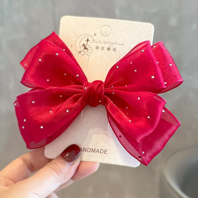 

Silver Dot Rhinestone Mesh Big Bow Hair Clips Elegant Shiny Hair Barrettes Fashion Hair Accessories for Women Daily Wear Party