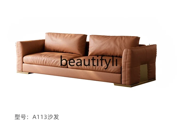 All leather Italian light luxury sofa high-end villa large flat living room 2024 new modern simplicity