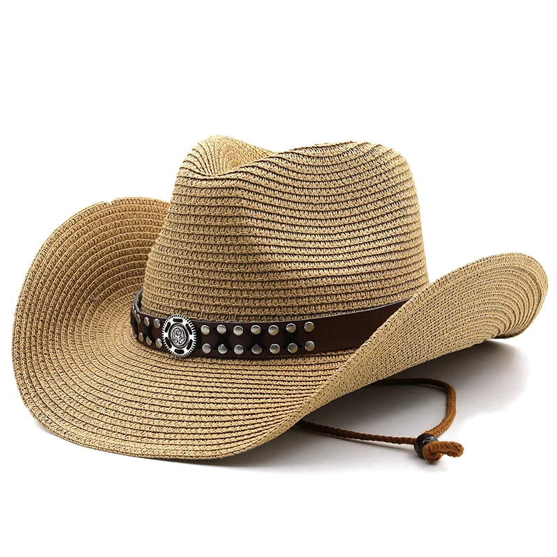 New Design Natural Paper Western Cowboy Hat Wide Brim Women Men Summer Beach Straw Hats Panama Cowgirl Jazz Sun Caps