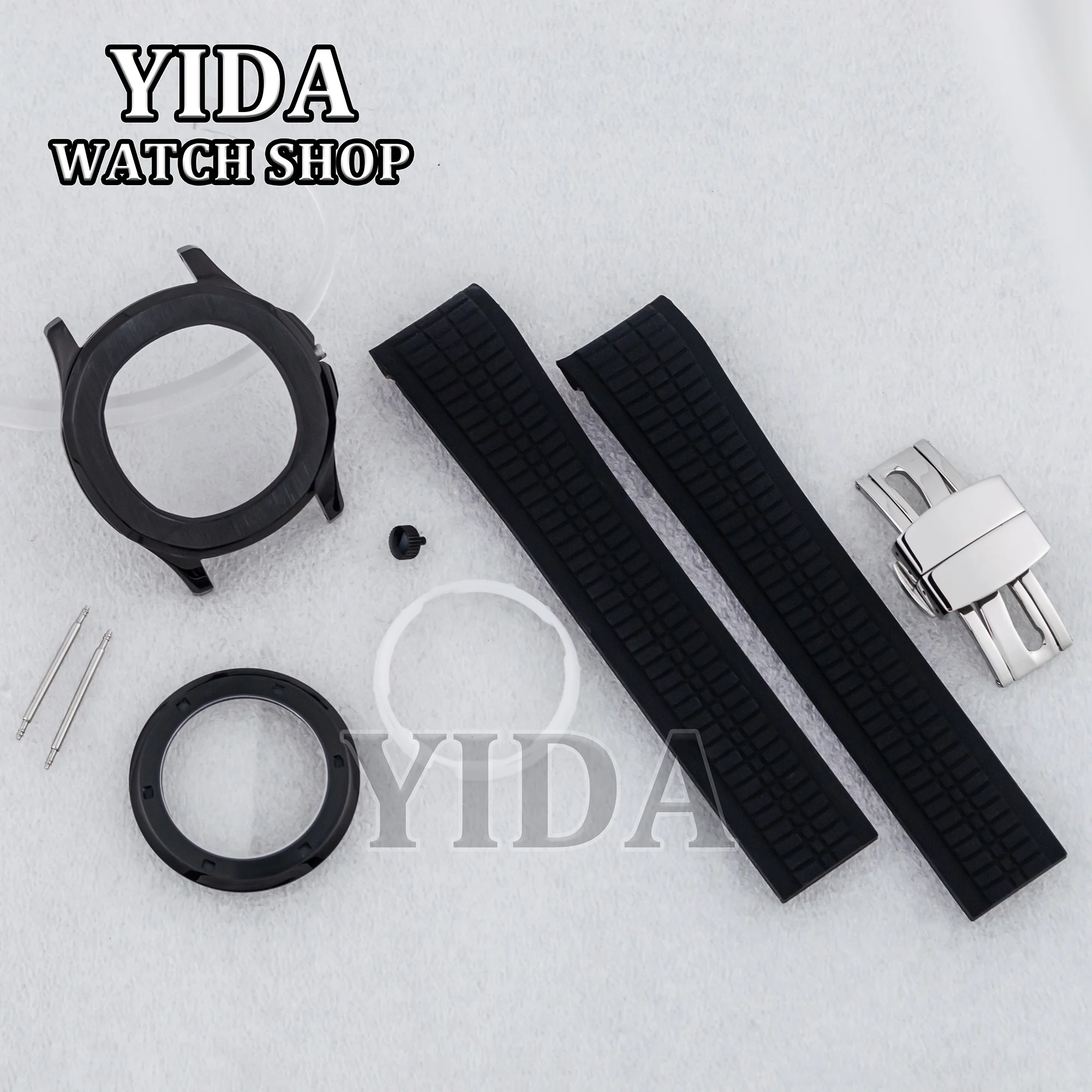 NH35 PVD Black Mod Watch Case Rubber Strap Sapphire Glass 10ATM Waterpoof Case For AQUANAUT Nautilus NH36 Movement Replacements