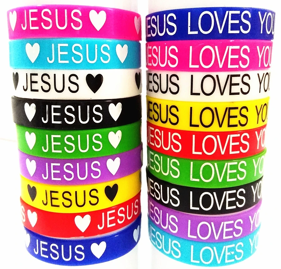 20pcs Natural Silicone Bangle Bracelets Jesus Loves You Religious Fashion Jewelry Wristbands