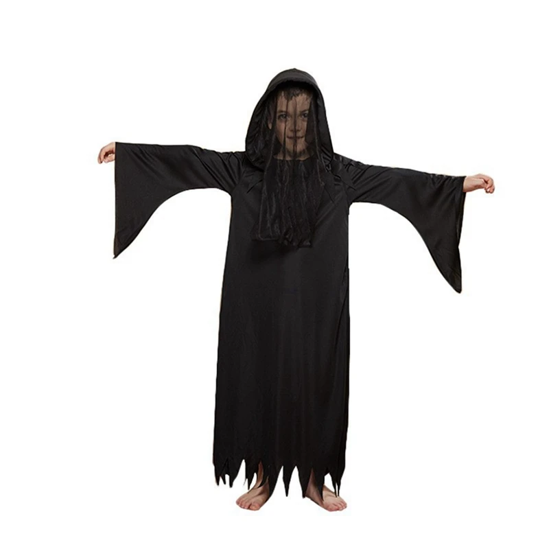 Halloween Black Unisex Girls Boys Azrael Death Cosplay Kids Children  Ghost Costumes Carnival Purim Parade Role Play Party Dress