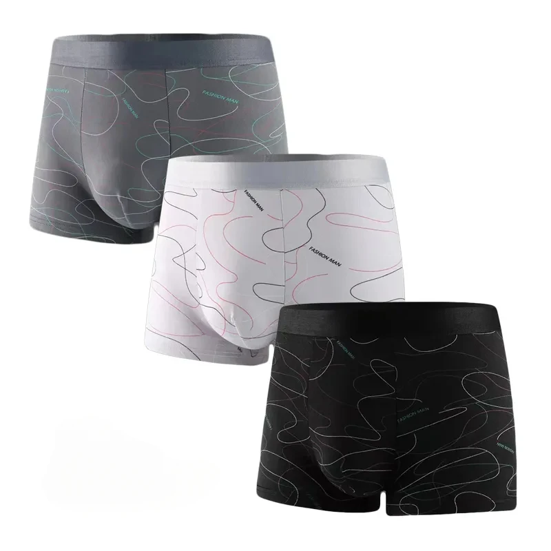 1Pcs Men Boxers Sports Underwear Underpants Shorts 2XL 3XL 4XL Simple Line Breathable Fashion Sports Fitness