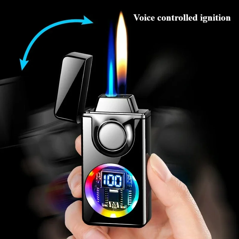 2027 Voice Controlled Ignition Gas Lighter 4 Ignition Methods Battery Display Open Fire Switching Jet Fire USB Electric Lighters