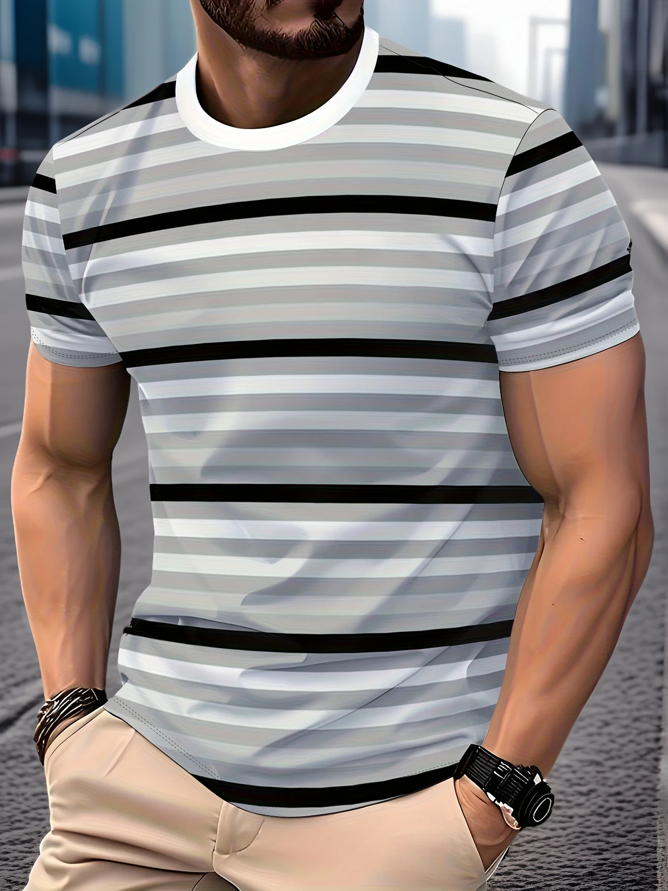 New Men's Short-Sleeve T-Shirt, Tailored With Printed Designs, Versatile Basic Crew-Neck Top Suitable For Spri
