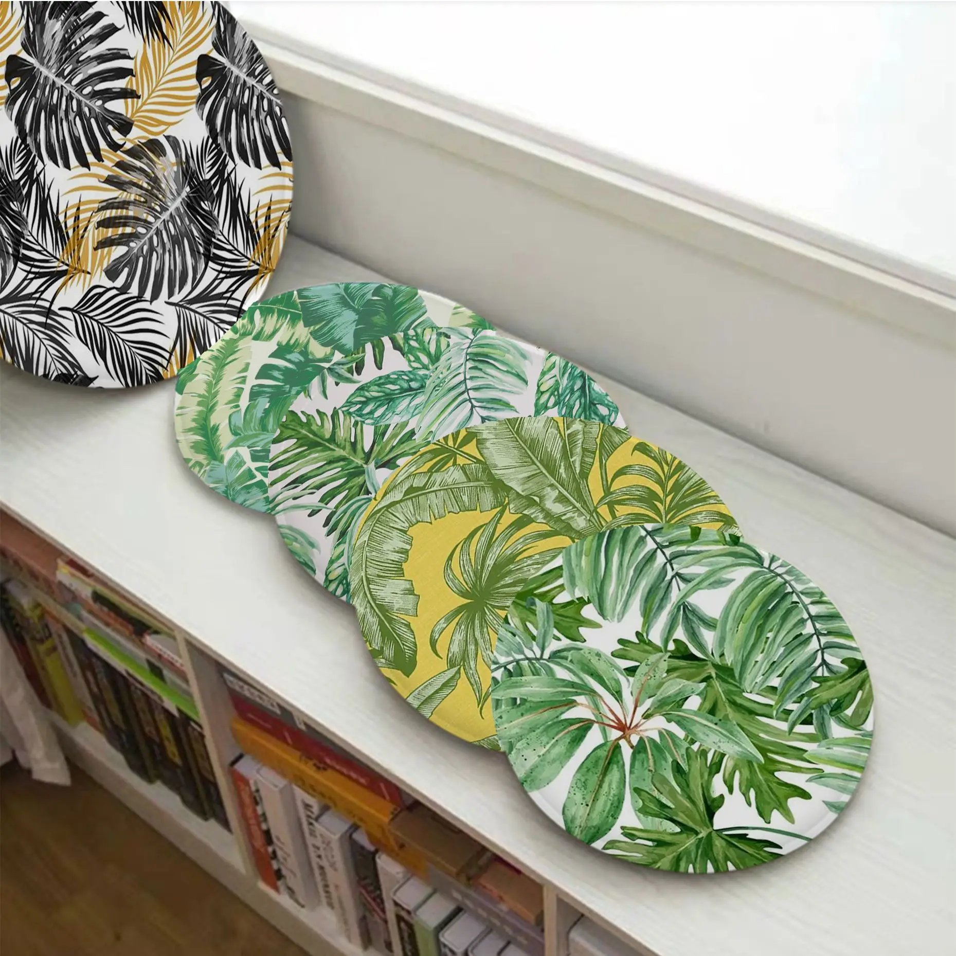 

Palm Leaves European Seat Cushion Office Dining Stool Pad Sponge Sofa Mat Non-Slip Chair Cushions