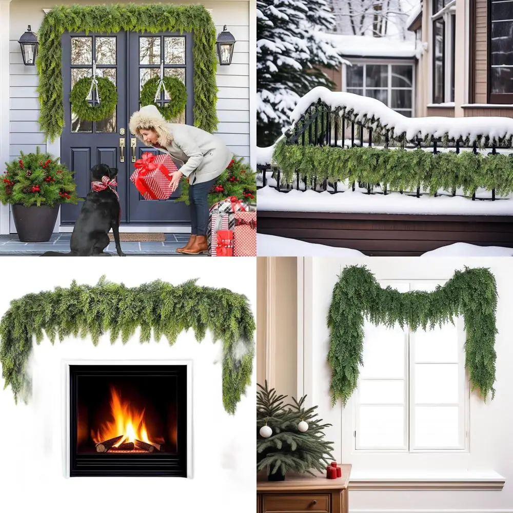 

Artificial Cedar Christmas Garland, 9FT, Realistic Green Pine for Indoor/Outdoor Decor, Fireplace Mantle Doorway Wreath