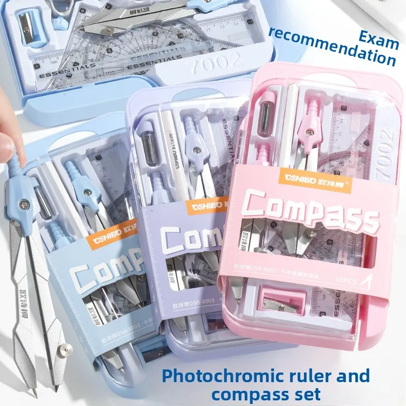 10 Piece Metal Compass Ruler Measuring Tools Durable Multifunctional Drawing Instruments for Student Exam Use and Geometry Study