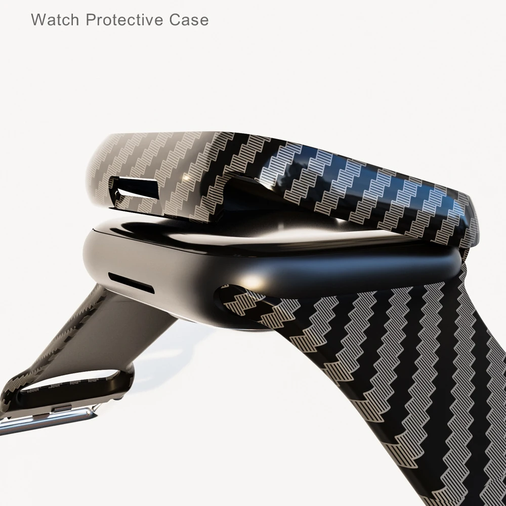 Carbon Fiber Pattern Case Strap For Apple Watch 9 8 7 SE 6 45mm 42mm 38mm 40mm 41mm Glass Cases Band For iWatch Ultra 2 1 49mm