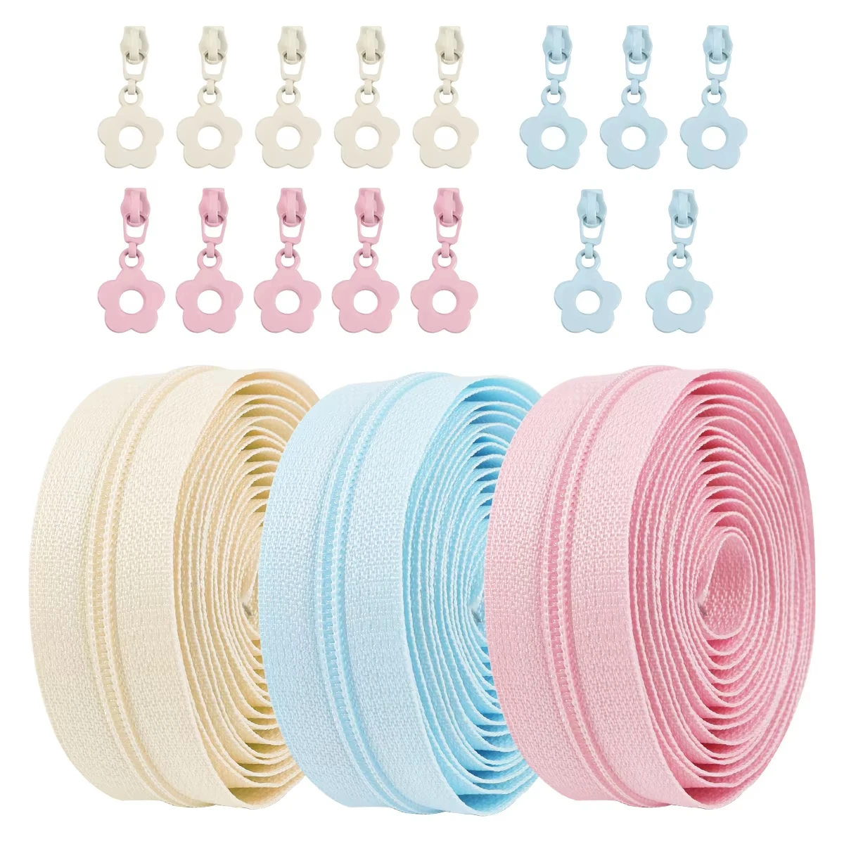 Kit de reparación de cremalleras de nailon de 2M con 5 cabezales de cremallera para accesorios de ropa DIY, bolsillo de chaqueta, cremallera de repuesto, artesanía de costura