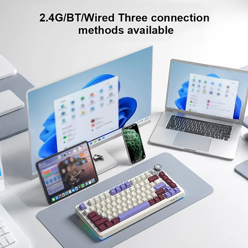 AULA AU75 Esports Gaming Teclado mecánico tres modos 81 teclas PBT Keycap intercambiable en caliente RGB PC escritorio escritura teclado inalámbrico
