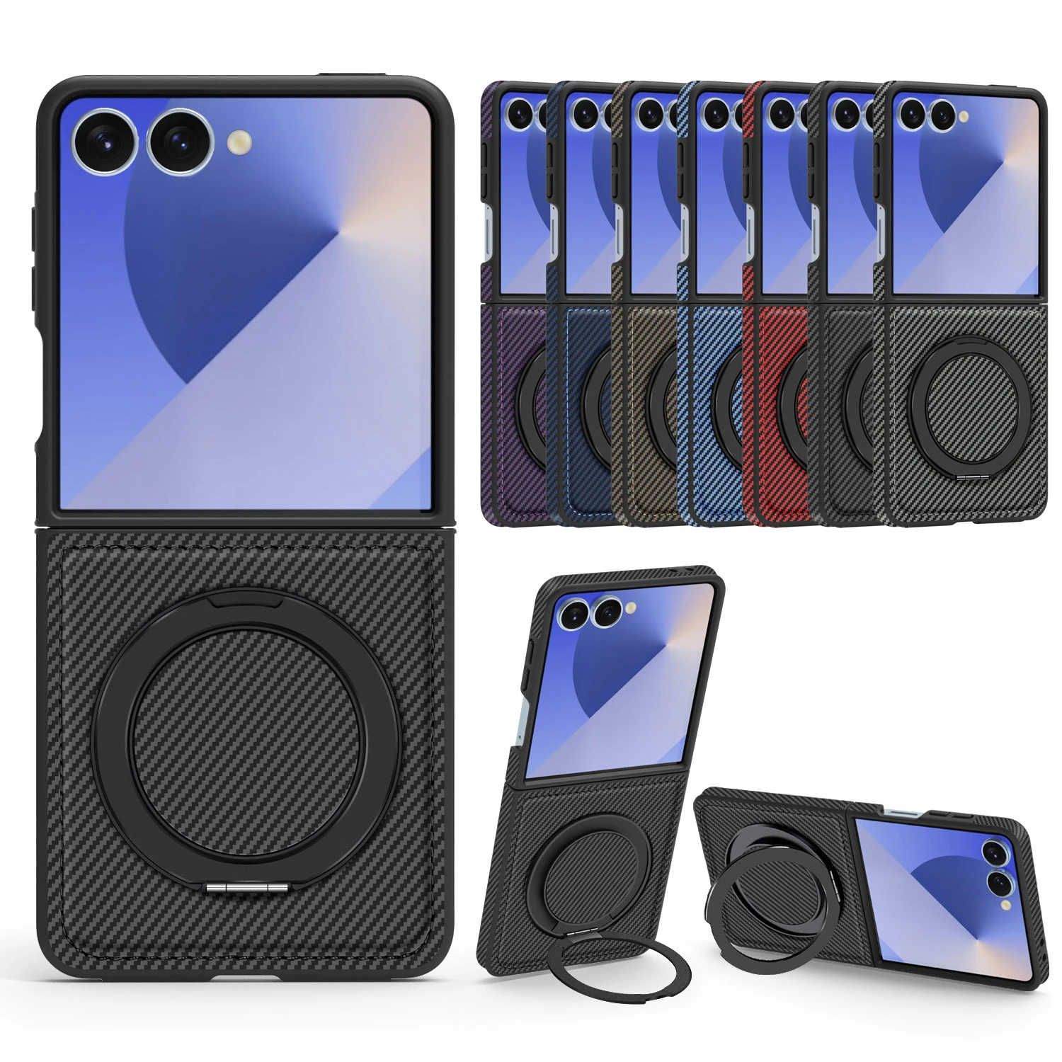 

For Samsung Z Flip 7 Phone Case Magnetic Folding Stand Kevlar Texture Pattern Stitching Leather For Galaxy Flip 6 5 4 3 Series