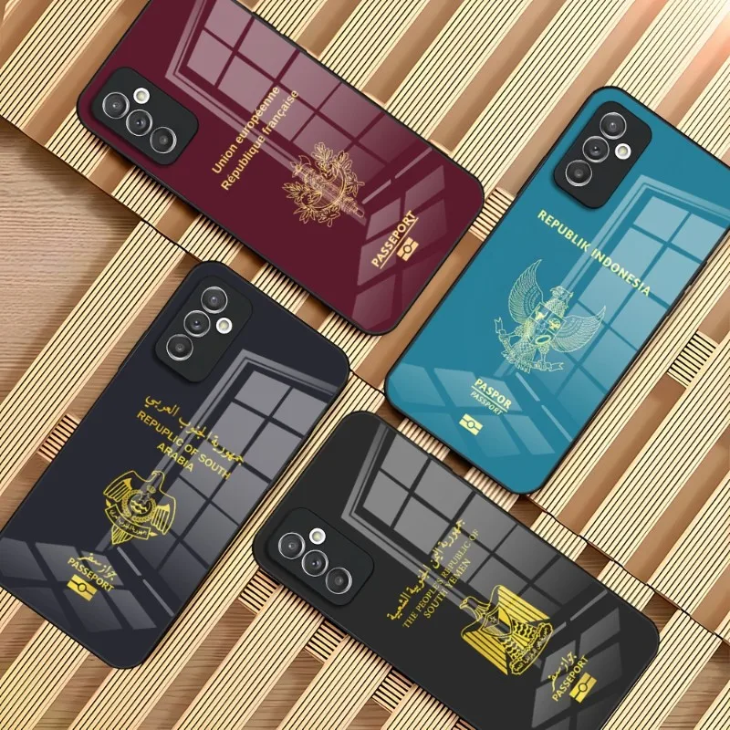 Funda de teléfono con pasaporte de Argelia, EE. UU., Francia, para Samsung, A34, A14, A32, A52, A71, A21, A54, A20, A12, Galaxy M14, diseño de cristal