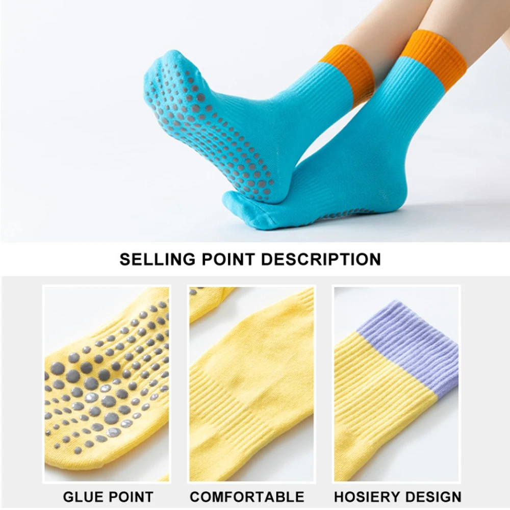 الجوارب القطنية الأنبوبية المضادة للانزلاق للنساء ، جوارب اليوغا ، بيلاتيس ، الرياضة ، الزومبا ، التمارين الهوائية ، اللياقة البدنية ، الجوارب الأرضية ، مطابقة الألوان #6