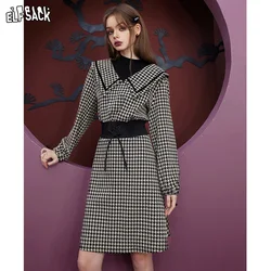 ELFSACK Retro Plaid Dress Woman 2023 Winter British Style Long Sleeve Dress