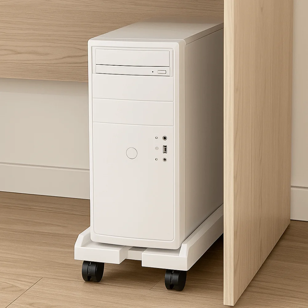 

Black White Ventilated PC Rack Heavy-Duty Adjustable Computer Tower Stand Lockable with 4 Caster Wheels Mobile CPU Stand Floor