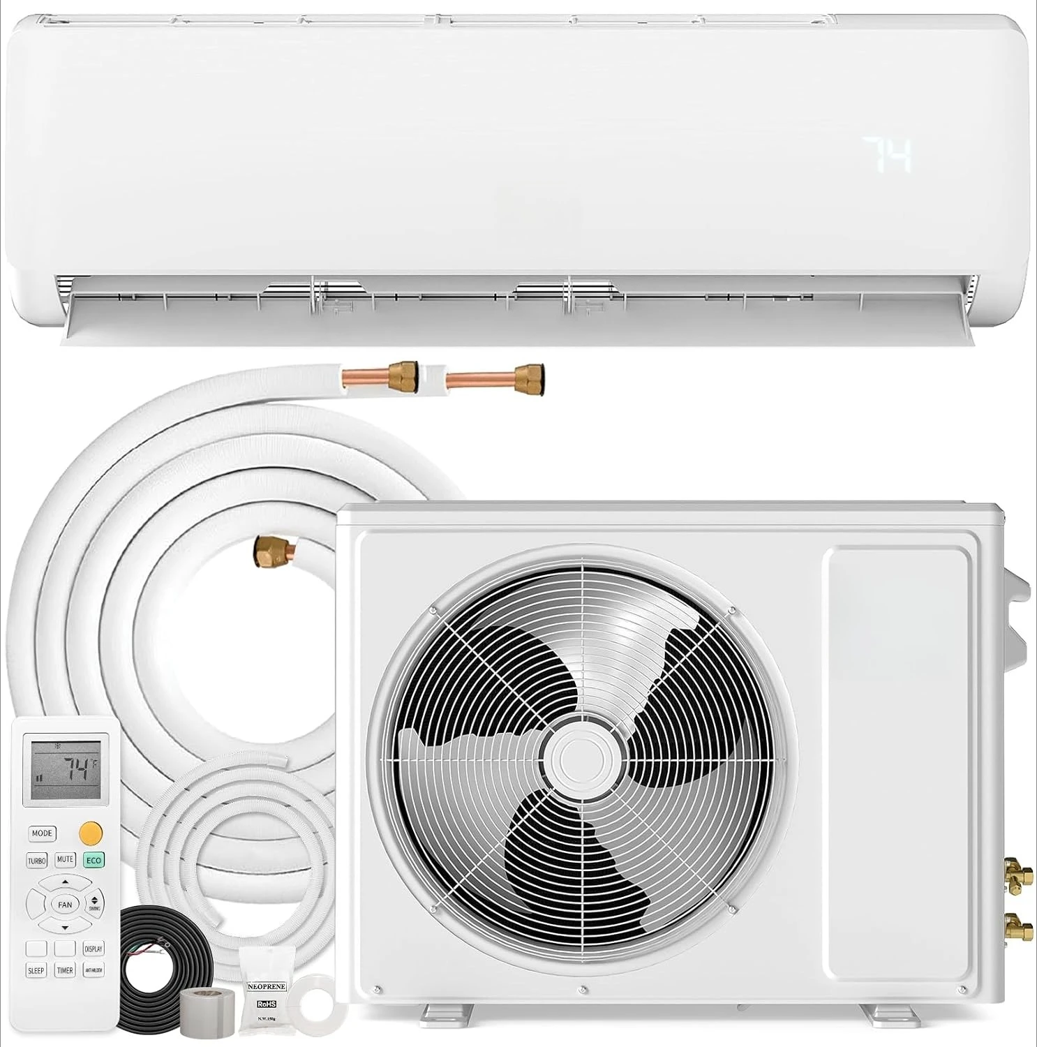 12000 BTU Mini Split Ac/Heating System, Ductless Inverter Heat Pump System, 19 SEER2 Energy Efficient AC Unit, 115V, Customized