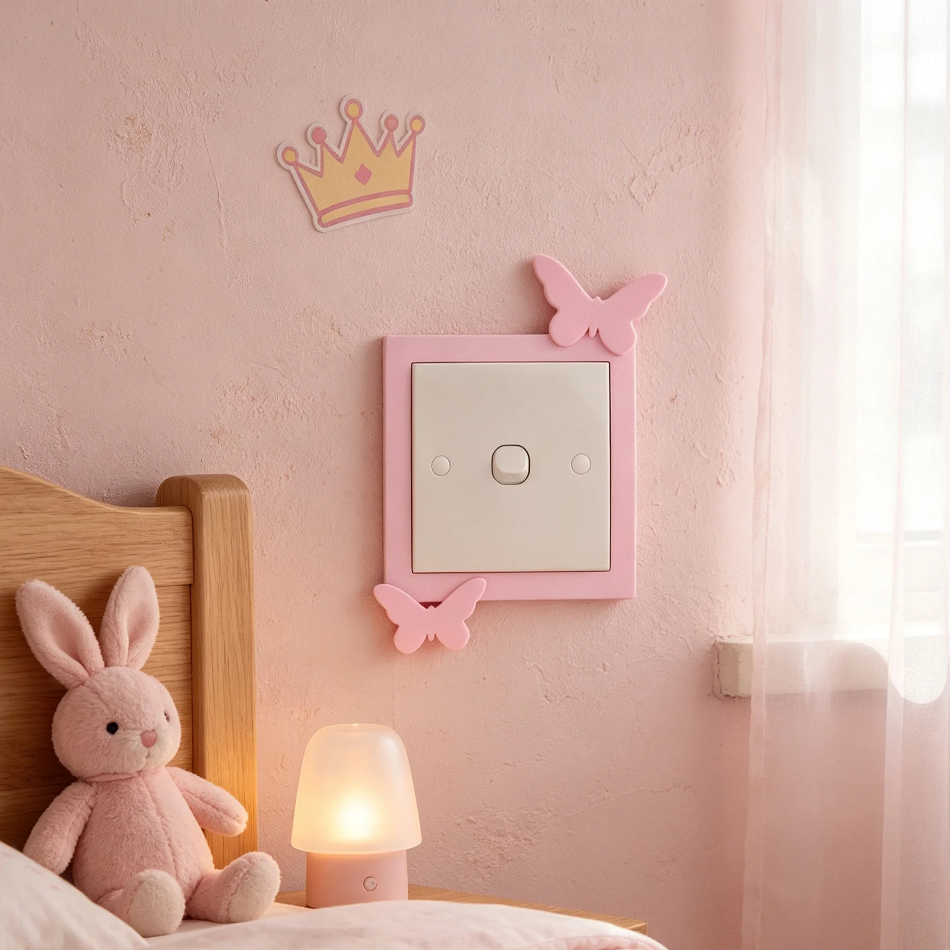 Cross-border Cute Pink Pearl Edge Single Toggle Switch Wall Plate, Butterfly Decor Kids Bedroom Wall Power Socket Decor Cover