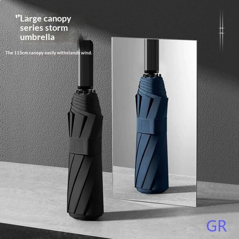 Rib Extra Large Triple Fold Umbrella Men Business Windproof Rain & Sun Dual Use