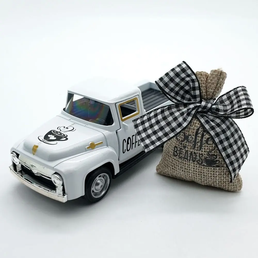 Diecast Coffee Truck Pickup Burlap Sack Retro Classic Metal Truck Model Simulation Vintage Mini Coffee Truck Kitchen Decor