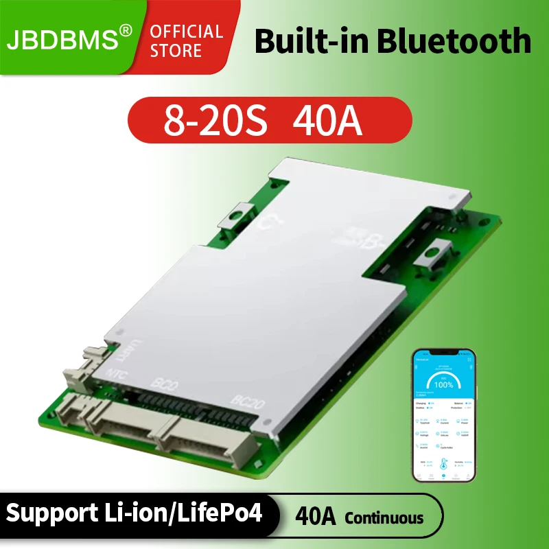 JBD SMART BMS 8S~20S 40A peak 120A Bluetooth Smart BMS 8S 10S 12S 13S 14S 16S 18S 19S 20S LiFePO4 NMC Li-ion BMS for E-Ebike