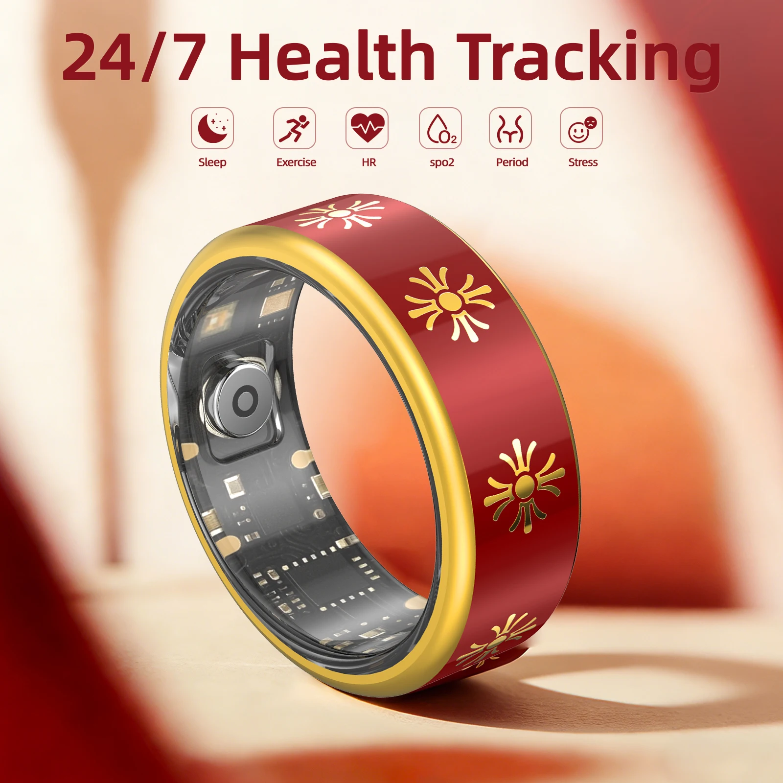 Smart Ring Fitness Sleep Tracker, Step/Distance/Calorie Monitor, Multiple Sport Modes Unisex, IP68 Waterproof, Great for Gifting
