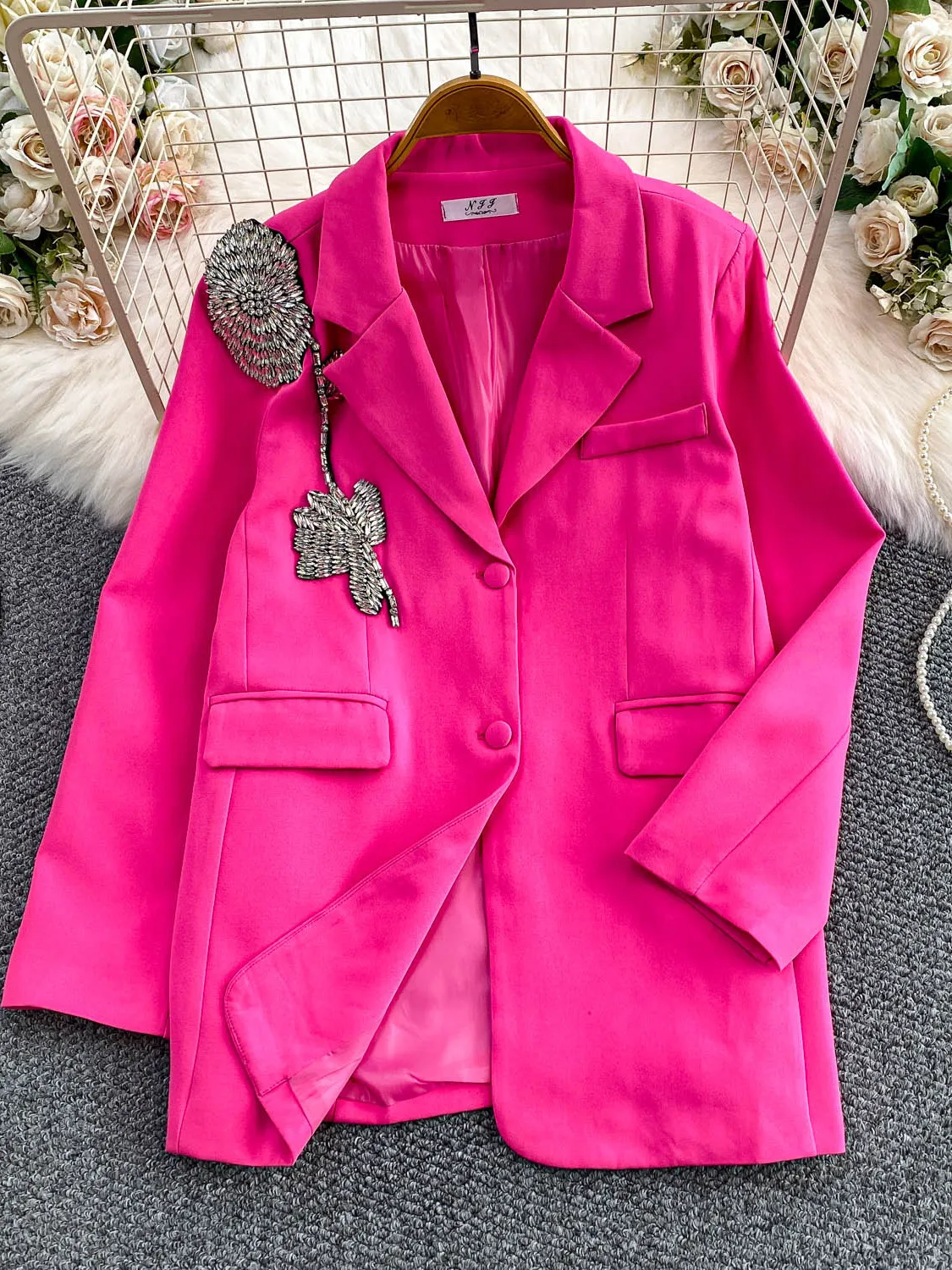 

Faionable Heavy Du Diamond Встроенный декоративный костюм с цветочным принтом Jaet Женское зимнее свободное утягивающее пальто в стиле вестерн