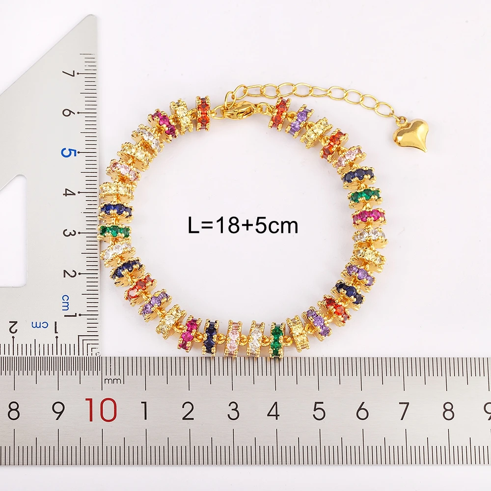 Nidin Fashion Gold Plated Chain Bead Bracelet for Women Colorful Crystal Zircon Heart Shape Charm Wedding Party Jewelry Gifts