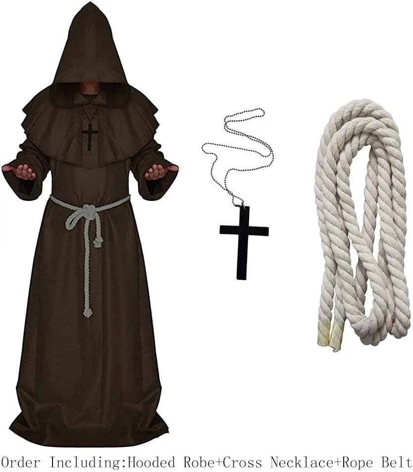 Halloween Monk Costume Unisex Friar Medieval Hooded Monk Renaissance Priest Robe Costume Cosplay For Adult