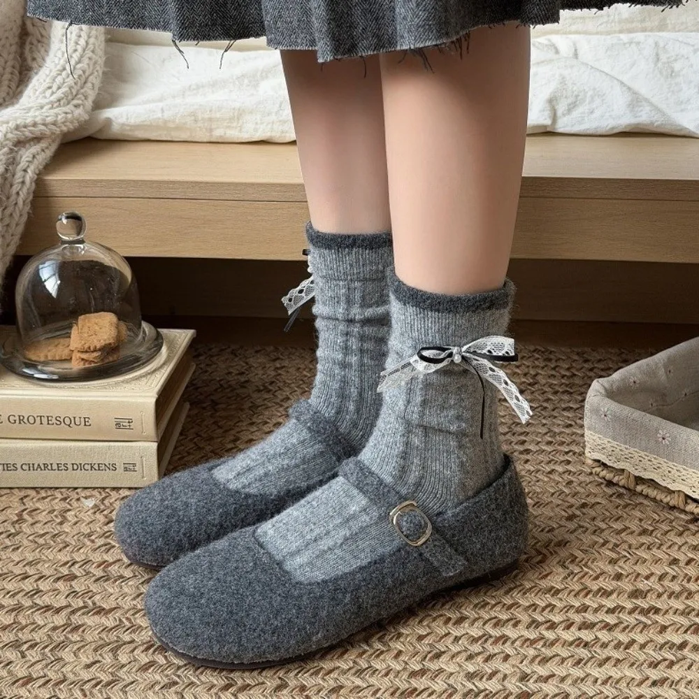 

Fashion Cute Cartoon Puppy Bow Socks Thickned Warm Mid Tube Socks Comfortable Long Socks Women