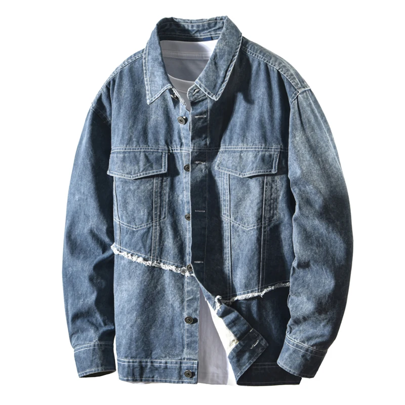 

2026, весенне-осенняя новая свободная джинсовая куртка-карго из 100% хлопка для мужчин, уличная мужская куртка с воротником «Чайка», уличная одежда