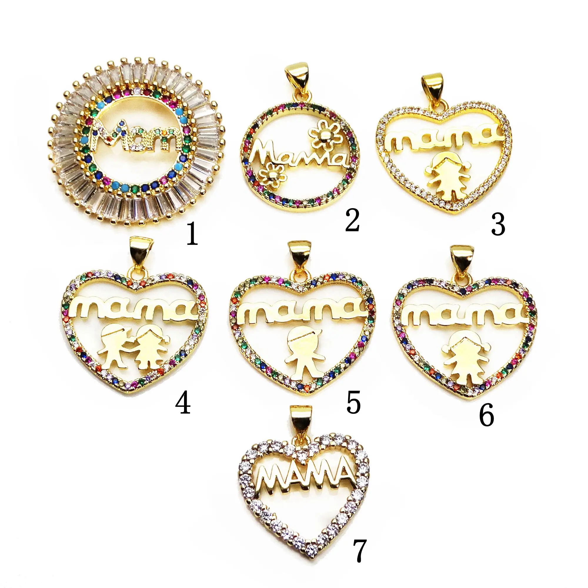 Heart Shape Pendant Letter MAMA Charms Micro Inlay Zircon Copper Gold plated pendant DIY necklace make fittings accessorie