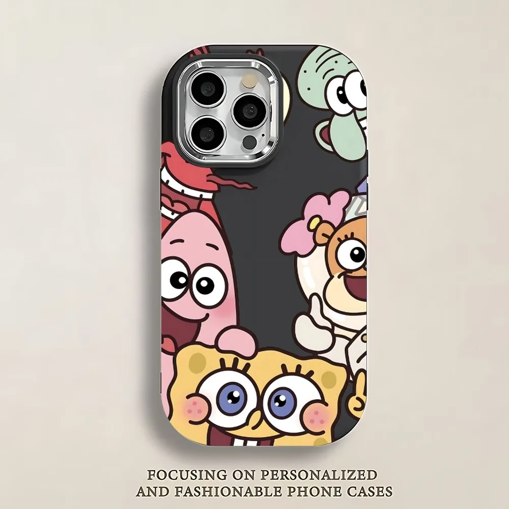 Bonita funda de teléfono S-SpongeBob para IPhone 12 13 14 15 16 Pro Promax silicona suave agujero grande estilo Premium Ins Color sólido adecuado