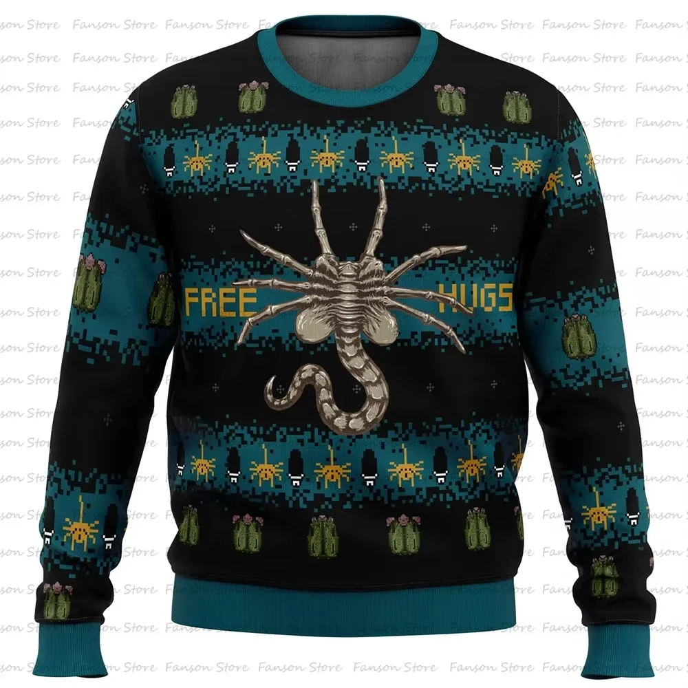 2024 gaya baru gratis Hugs Alien Facehugger Sweater natal jelek kartun Anime Wanita Pria Pullover atasan mode Pasangan Sweater