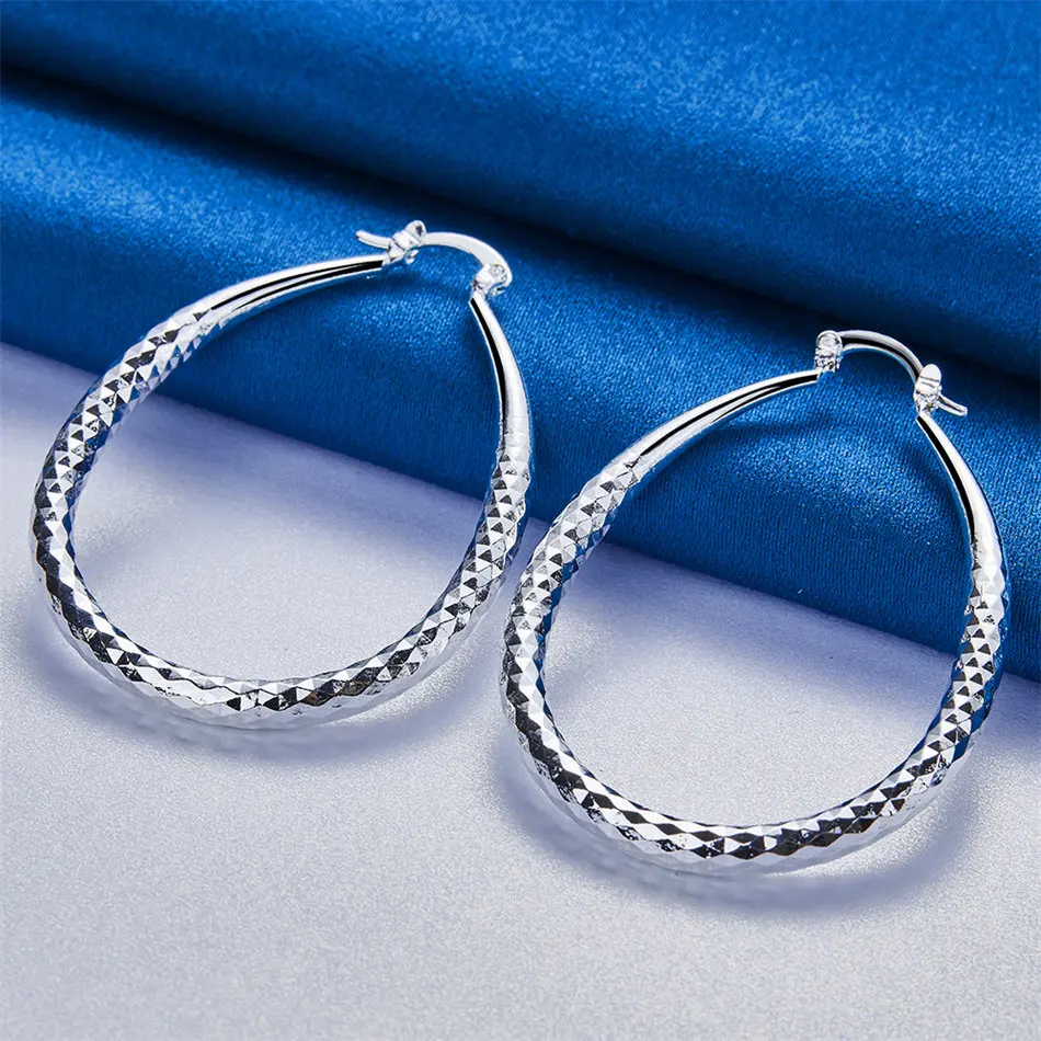 925 Sterling Silver 50mm Exquisite Water Drop Large Hoop Earrings for Women Fashion Gift Accessories Party Jewelry